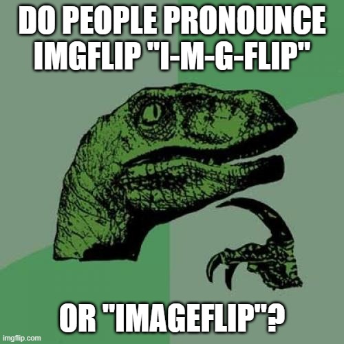 I say Imageflip how do you guys say it? | DO PEOPLE PRONOUNCE IMGFLIP "I-M-G-FLIP"; OR "IMAGEFLIP"? | image tagged in memes,philosoraptor | made w/ Imgflip meme maker