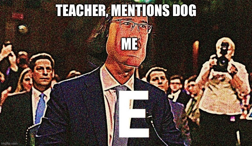 It’s supposed to be doge | TEACHER, MENTIONS DOG; ME | image tagged in e,memes,doge,school | made w/ Imgflip meme maker