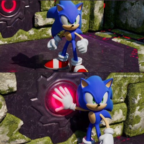Sonic Frontiers Button Push | image tagged in sonic frontiers button push | made w/ Imgflip meme maker