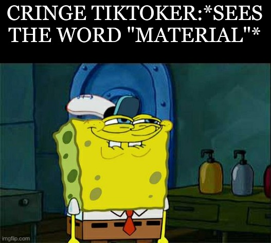 dont take this offensively | CRINGE TIKTOKER:*SEES THE WORD "MATERIAL"* | image tagged in memes,don't you squidward,fun,funny | made w/ Imgflip meme maker