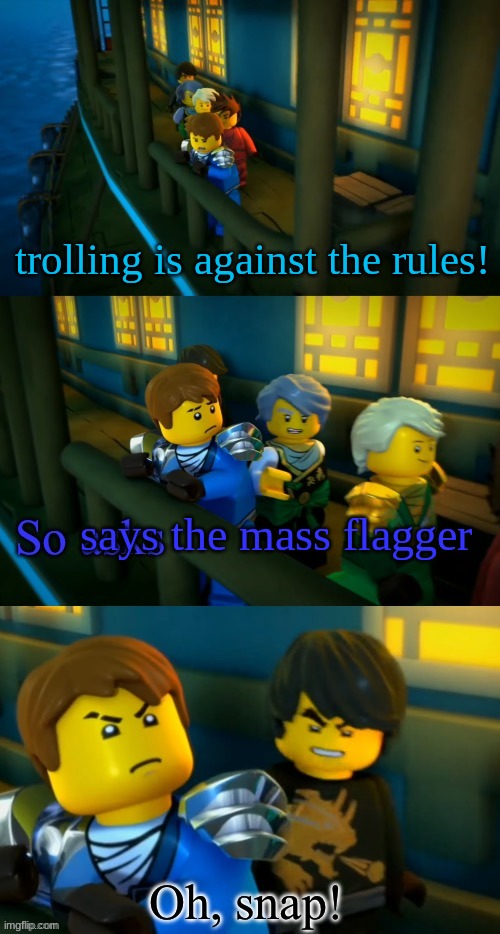 trolling is against the rules! says the mass flagger | image tagged in master if speed | made w/ Imgflip meme maker