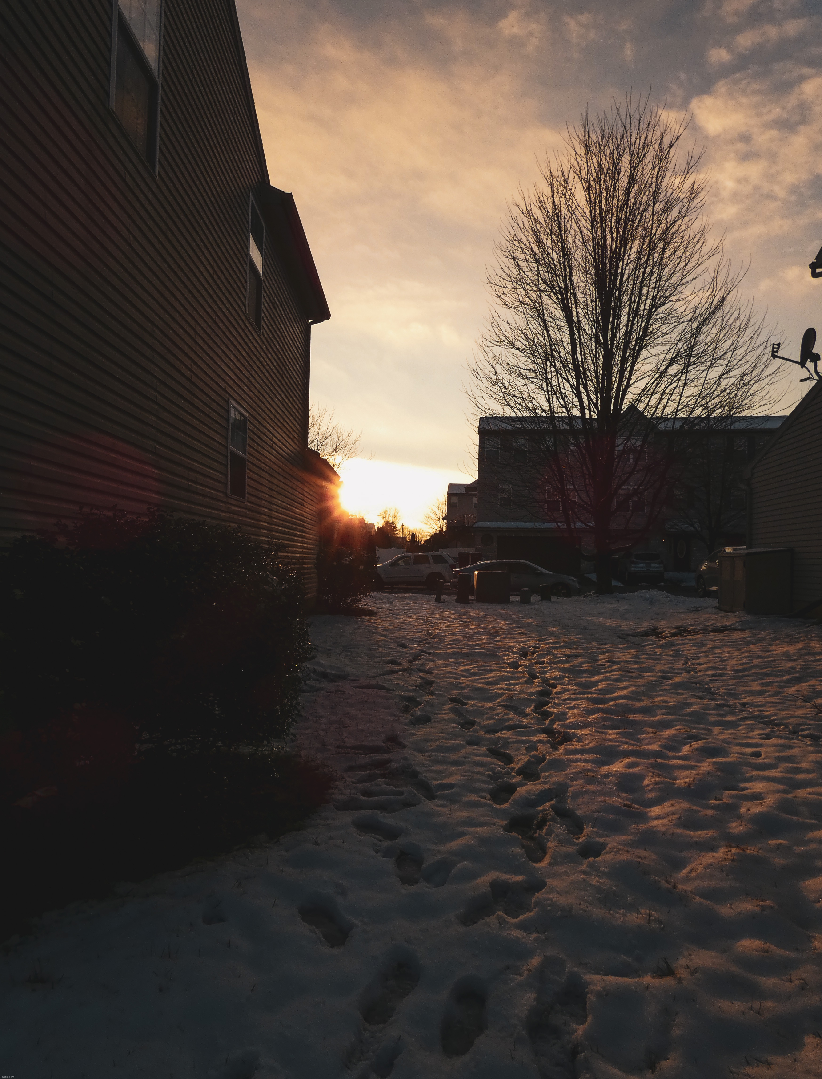 Tonight’s sunset with a snowy setting (I used a Lightroom preset for this version but if anyone wants to see mine lmk) | image tagged in share your own photos | made w/ Imgflip meme maker