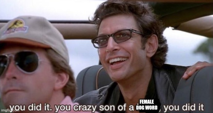 You Did It (Jurassic Park) | FEMALE DOG WORD | image tagged in you did it jurassic park | made w/ Imgflip meme maker