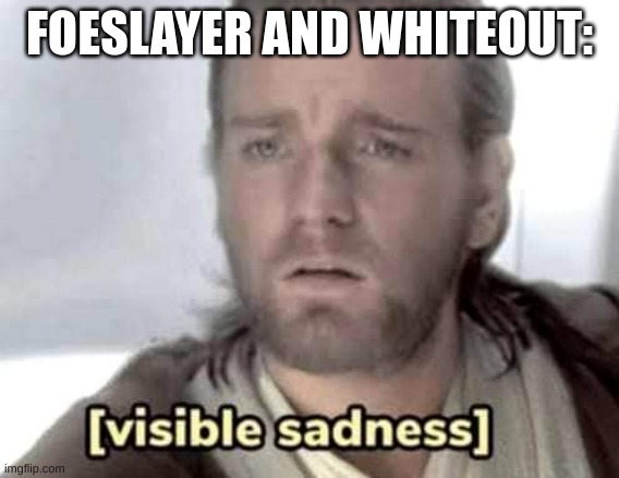 Obi-Wan Kenobi visible sadness | FOESLAYER AND WHITEOUT: | image tagged in obi-wan kenobi visible sadness | made w/ Imgflip meme maker
