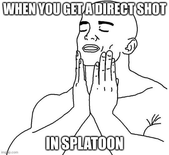 too bad i can't aim :') | WHEN YOU GET A DIRECT SHOT; IN SPLATOON | image tagged in satisfaction,splatoon,video games | made w/ Imgflip meme maker
