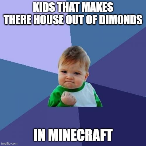 Success Kid Meme | KIDS THAT MAKES THERE HOUSE OUT OF DIMONDS; IN MINECRAFT | image tagged in memes,success kid | made w/ Imgflip meme maker