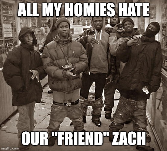 Ask me why in comments | ALL MY HOMIES HATE; OUR "FRIEND" ZACH | image tagged in all my homies hate | made w/ Imgflip meme maker
