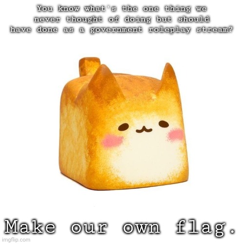 Catbread | You know what's the one thing we never thought of doing but should have done as a government roleplay stream? Make our own flag. | image tagged in catbread | made w/ Imgflip meme maker
