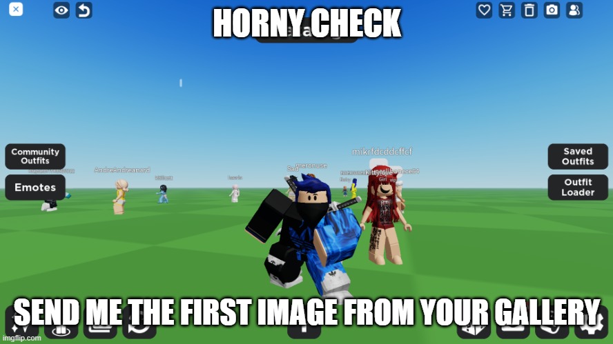 Zero the robloxian | HORNY CHECK; SEND ME THE FIRST IMAGE FROM YOUR GALLERY | image tagged in zero the robloxian | made w/ Imgflip meme maker