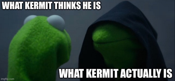 Poor poor Kermit | WHAT KERMIT THINKS HE IS; WHAT KERMIT ACTUALLY IS | image tagged in memes,evil kermit | made w/ Imgflip meme maker