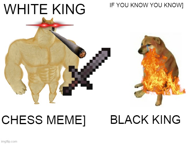 Buff Doge vs. Cheems | WHITE KING; IF YOU KNOW YOU KNOW]; CHESS MEME]; BLACK KING | image tagged in memes,buff doge vs cheems | made w/ Imgflip meme maker