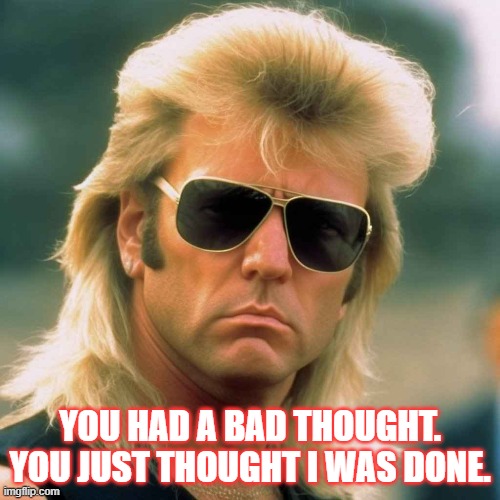 Thoughts | YOU HAD A BAD THOUGHT. YOU JUST THOUGHT I WAS DONE. | image tagged in elections,thoughts,trump | made w/ Imgflip meme maker