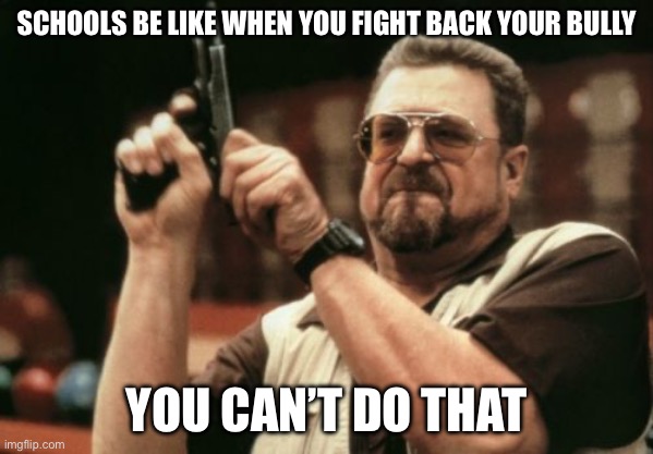 It is very true | SCHOOLS BE LIKE WHEN YOU FIGHT BACK YOUR BULLY; YOU CAN’T DO THAT | image tagged in memes,am i the only one around here | made w/ Imgflip meme maker