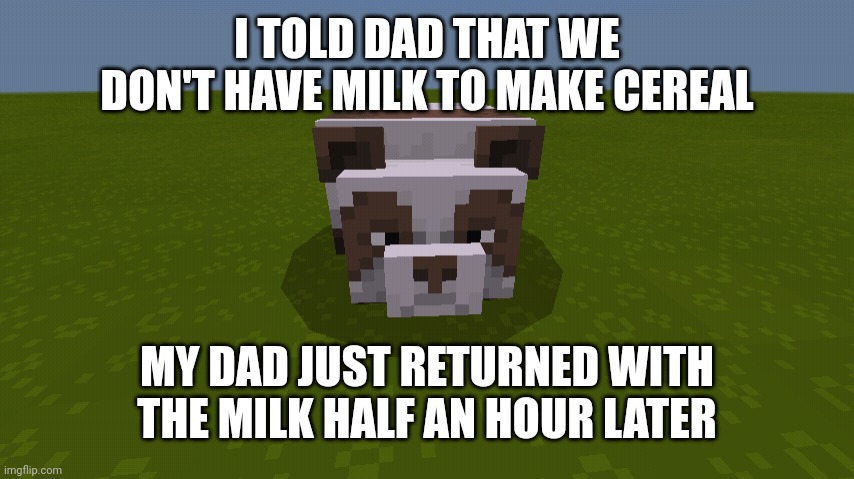 "I'll get the milk" | I TOLD DAD THAT WE DON'T HAVE MILK TO MAKE CEREAL; MY DAD JUST RETURNED WITH THE MILK HALF AN HOUR LATER | image tagged in brownie the panda,memes,dad,funny | made w/ Imgflip meme maker
