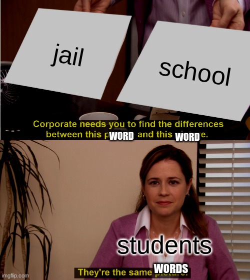 They're The Same Picture Meme | jail; school; WORD; WORD; students; WORDS | image tagged in memes,they're the same picture | made w/ Imgflip meme maker