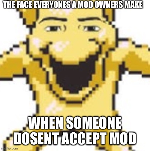 man face shitno | THE FACE EVERYONES A MOD OWNERS MAKE; WHEN SOMEONE DOSENT ACCEPT MOD | image tagged in man face shitno | made w/ Imgflip meme maker
