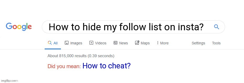 Google makes it easy | How to hide my follow list on insta? How to cheat? | image tagged in did you mean,funny,funny memes,lol | made w/ Imgflip meme maker