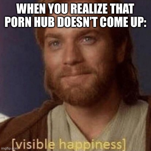Visible Happiness | WHEN YOU REALIZE THAT PORN HUB DOESN’T COME UP: | image tagged in visible happiness | made w/ Imgflip meme maker