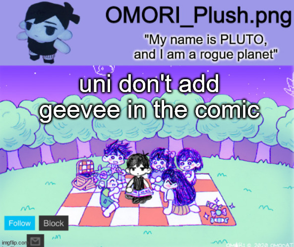 omor plush | uni don't add geevee in the comic | image tagged in omor plush | made w/ Imgflip meme maker