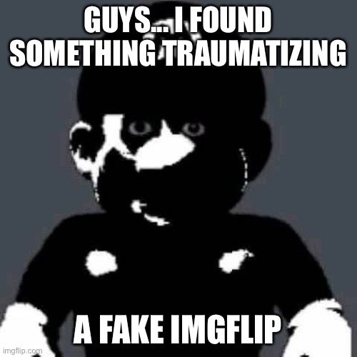 Never go there | GUYS... I FOUND SOMETHING TRAUMATIZING; A FAKE IMGFLIP | image tagged in grey mario | made w/ Imgflip meme maker