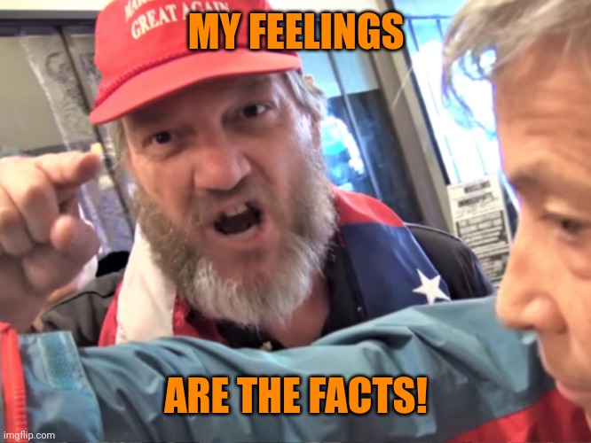 Angry Trump Supporter | MY FEELINGS ARE THE FACTS! | image tagged in angry trump supporter | made w/ Imgflip meme maker