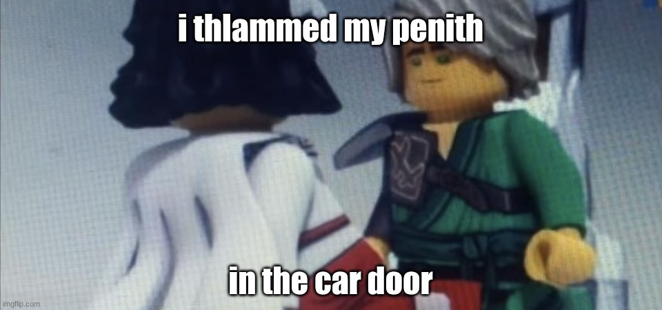 Dont pause ninjago | i thlammed my penith; in the car door | image tagged in dont pause ninjago | made w/ Imgflip meme maker