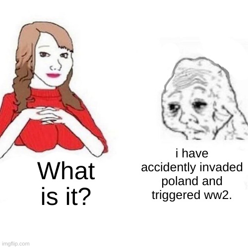 Yes Honey | i have accidently invaded poland and triggered ww2. What is it? | image tagged in yes honey | made w/ Imgflip meme maker