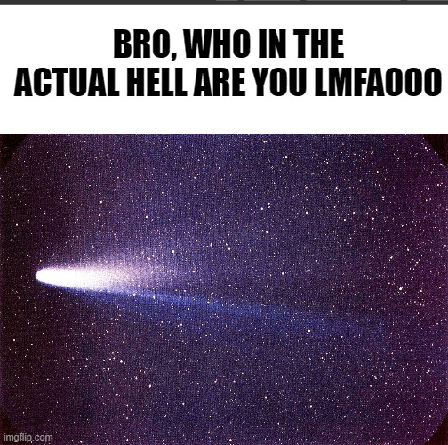 lol | BRO, WHO IN THE ACTUAL HELL ARE YOU LMFAOOO | image tagged in bigger white bar,halley's comet | made w/ Imgflip meme maker