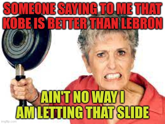 Kobe in not better! | SOMEONE SAYING TO ME THAT KOBE IS BETTER THAN LEBRON; AIN'T NO WAY I AM LETTING THAT SLIDE | image tagged in sports,basketball,funny,funny memes,funny meme,lol | made w/ Imgflip meme maker