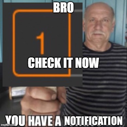 just reminding you | BRO; CHECK IT NOW; YOU | image tagged in have a notification | made w/ Imgflip meme maker