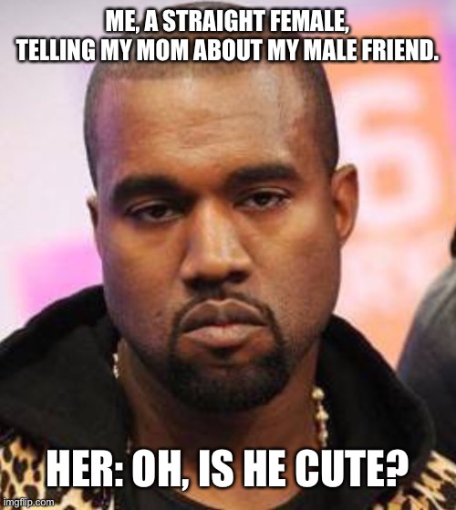 Seriously? | ME, A STRAIGHT FEMALE, TELLING MY MOM ABOUT MY MALE FRIEND. HER: OH, IS HE CUTE? | image tagged in seriously | made w/ Imgflip meme maker