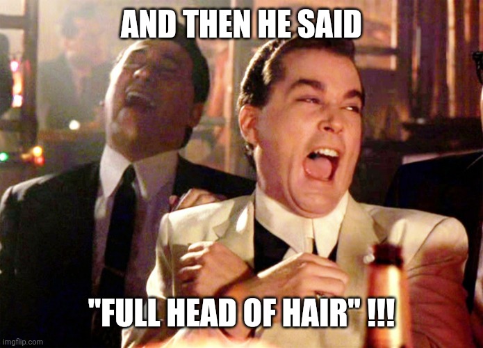 Good Fellas Hilarious Meme | AND THEN HE SAID; "FULL HEAD OF HAIR" !!! | image tagged in memes,good fellas hilarious | made w/ Imgflip meme maker