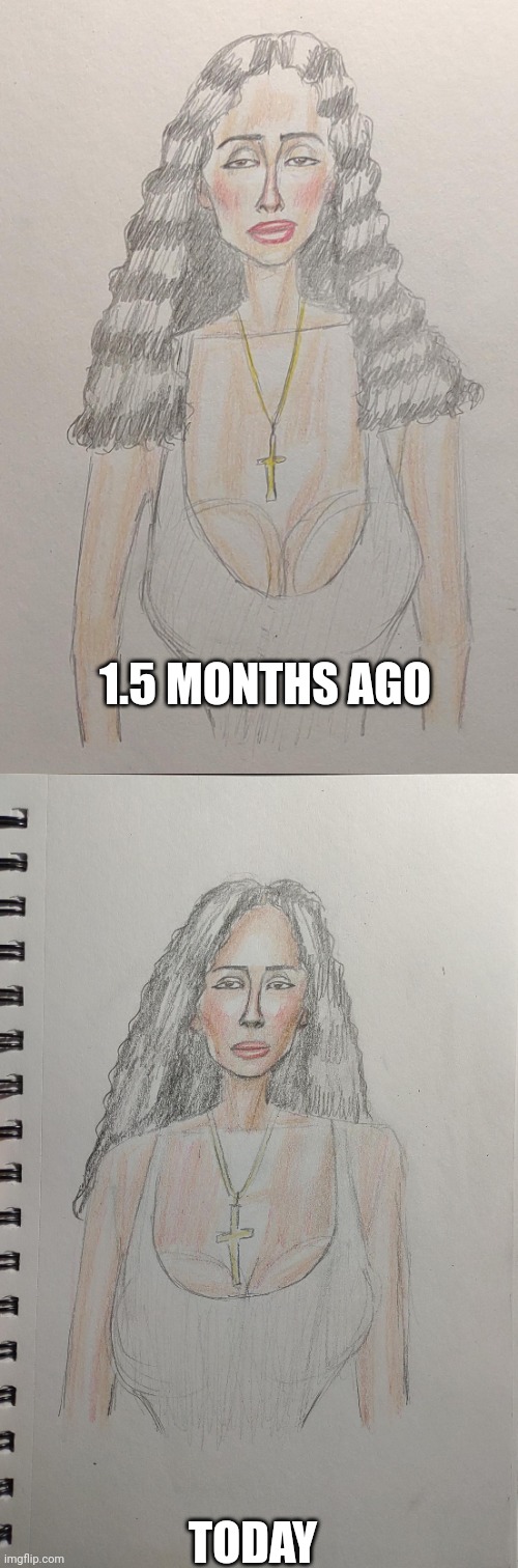 My 1.5 Month Art Progress "Javiana Cajales" | 1.5 MONTHS AGO; TODAY | image tagged in art,drawing,drawings,latina,latinas,baddie | made w/ Imgflip meme maker