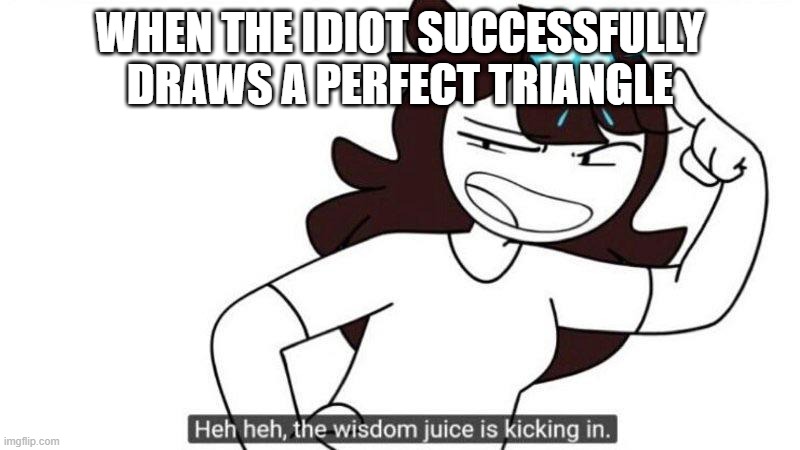 jaiden meme | WHEN THE IDIOT SUCCESSFULLY DRAWS A PERFECT TRIANGLE | image tagged in jaiden animations wisdom juice | made w/ Imgflip meme maker