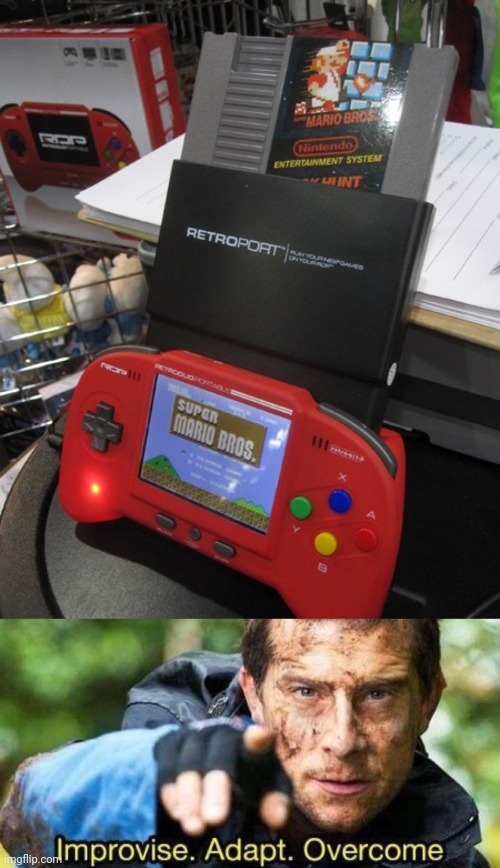 Gaming portable life hack | image tagged in improvise adapt overcome,gaming,portable,life hack,nintendo,memes | made w/ Imgflip meme maker