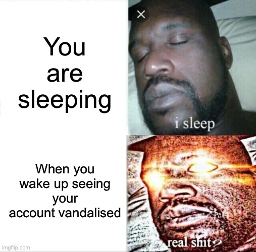 Things are Ruined… | You are sleeping; When you wake up seeing your account vandalised | image tagged in memes,sleeping shaq | made w/ Imgflip meme maker