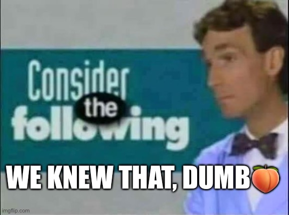 Consider THE following. | WE KNEW THAT, DUMB? | image tagged in consider the following | made w/ Imgflip meme maker