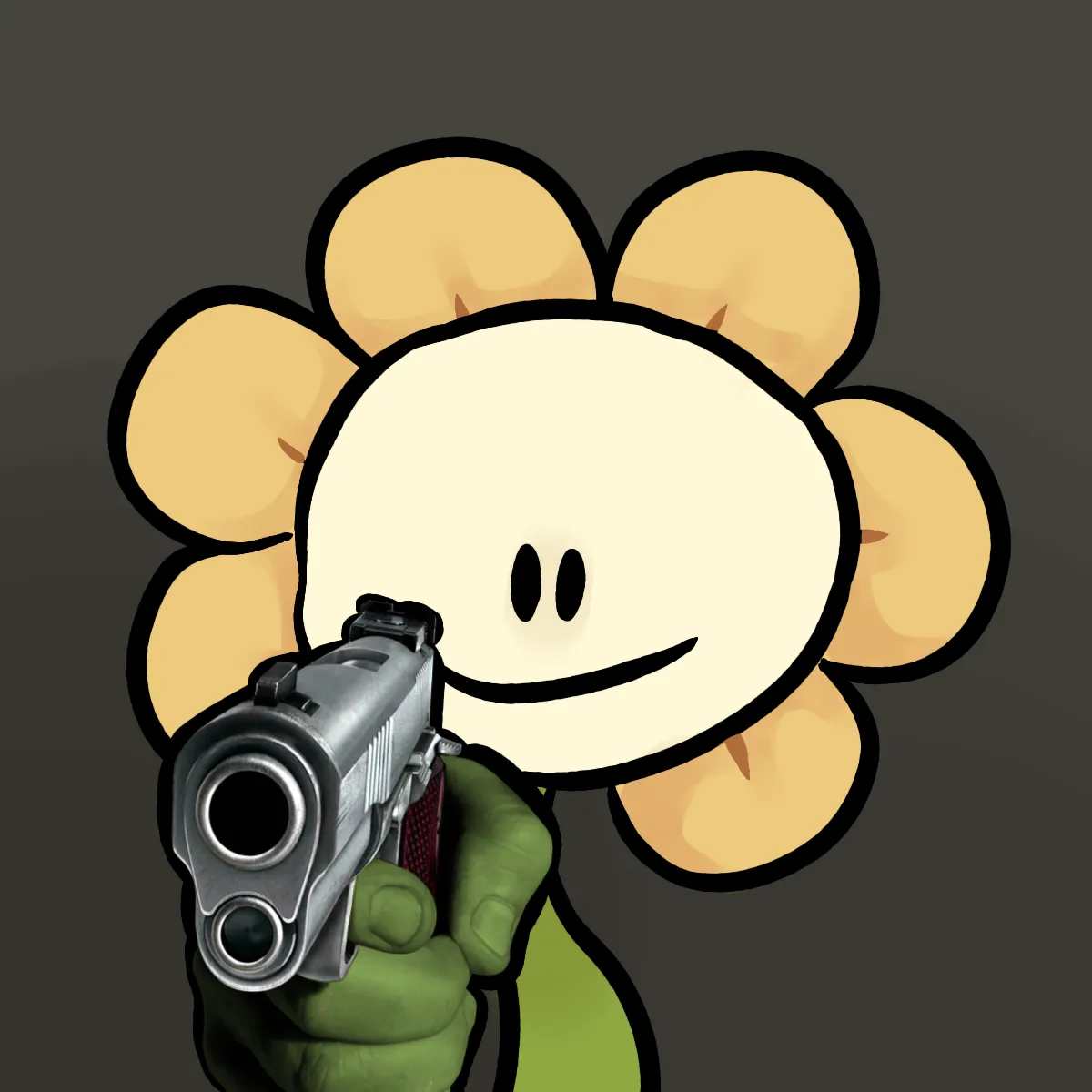High Quality Flowey holding a gun Blank Meme Template