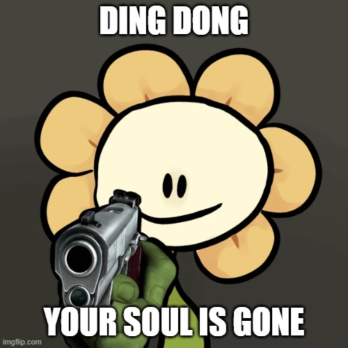 Flowey holding a gun | DING DONG; YOUR SOUL IS GONE | image tagged in flowey holding a gun | made w/ Imgflip meme maker