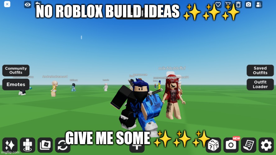 Zero the robloxian | NO ROBLOX BUILD IDEAS ✨✨✨; GIVE ME SOME ✨✨✨ | image tagged in zero the robloxian | made w/ Imgflip meme maker