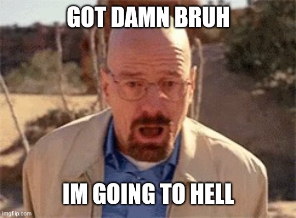 Walter White | GOT DAMN BRUH IM GOING TO HELL | image tagged in walter white | made w/ Imgflip meme maker