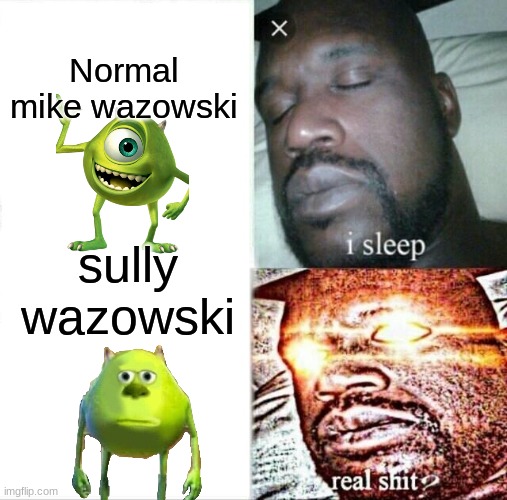 lol | Normal mike wazowski; sully wazowski | image tagged in memes,sleeping shaq | made w/ Imgflip meme maker