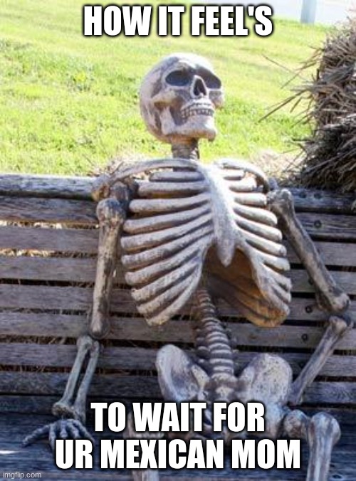 Waiting Skeleton | HOW IT FEEL'S; TO WAIT FOR UR MEXICAN MOM | image tagged in memes,waiting skeleton,relatable | made w/ Imgflip meme maker
