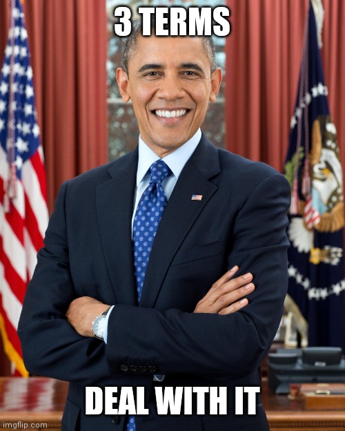 President Obama | 3 TERMS DEAL WITH IT | image tagged in president obama | made w/ Imgflip meme maker