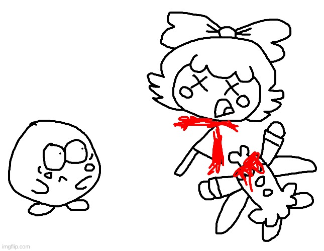 Ribbon is decapitated again (It's cute) | image tagged in kirby,gore,blood,funny,cute,fanart | made w/ Imgflip meme maker