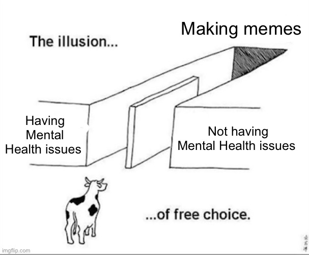 The illusion of free choice | Making memes; Having Mental Health issues; Not having Mental Health issues | image tagged in illusion of free choice | made w/ Imgflip meme maker