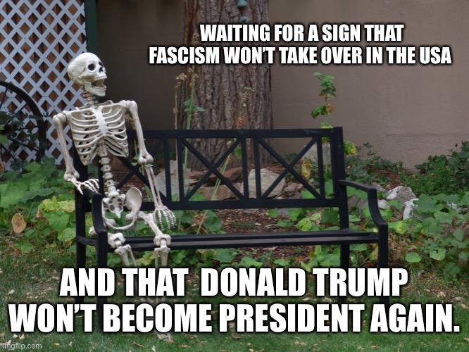 op will surely deliver | WAITING FOR A SIGN THAT FASCISM WON’T TAKE OVER IN THE USA; AND THAT  DONALD TRUMP WON’T BECOME PRESIDENT AGAIN. | image tagged in op will surely deliver | made w/ Imgflip meme maker