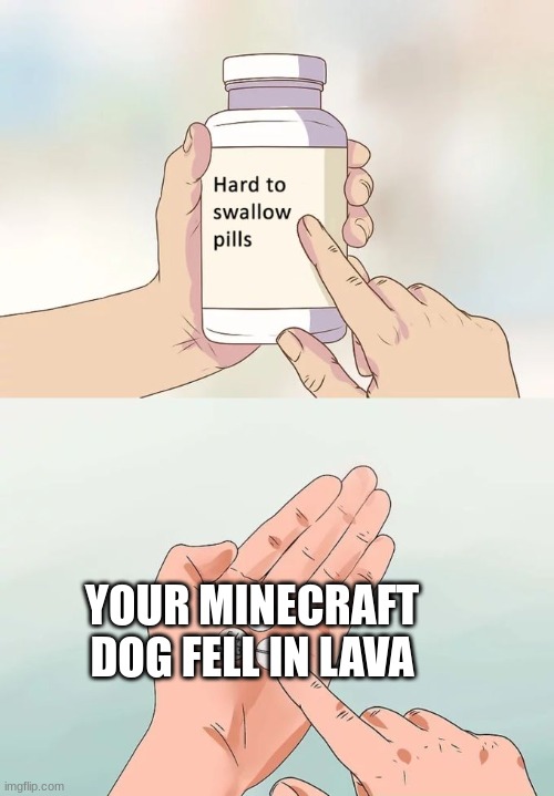 Hard To Swallow Pills Meme | YOUR MINECRAFT DOG FELL IN LAVA | image tagged in memes,hard to swallow pills,dog | made w/ Imgflip meme maker