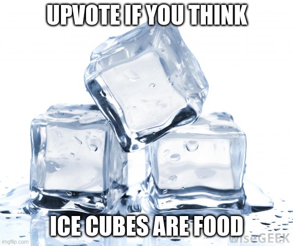 ice cubes | UPVOTE IF YOU THINK; ICE CUBES ARE FOOD | image tagged in begging for upvotes | made w/ Imgflip meme maker
