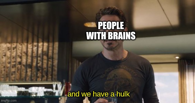 WE HAVE THE HULK | PEOPLE WITH BRAINS and we have a hulk | image tagged in we have the hulk | made w/ Imgflip meme maker